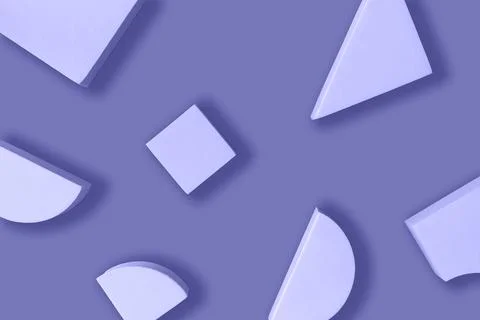 Flat lay composition of light lavender geometric shapes on purple background 스톡 사진