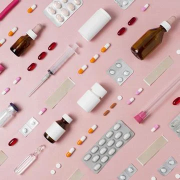 Flat lay composition medical elements Stock Photos