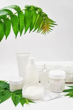 Flat lay composition Natural cosmetics ingredients for skincare, body and hai Stock-Fotos