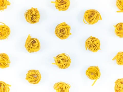 Flat lay composition with noodles raw on color background white. Stock Photos
