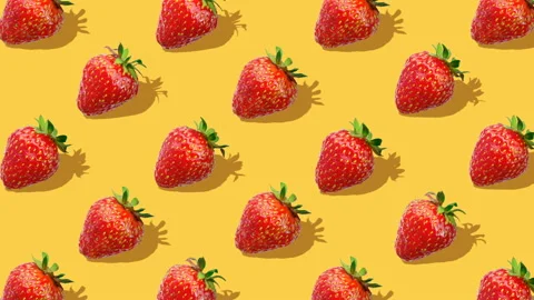 Flat lay composition with strawberry berry on yellow background 스톡 동영상 133920923