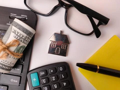 Flat lay composition symbolizing real estate finance, home loans, or proper.. Stock Photos