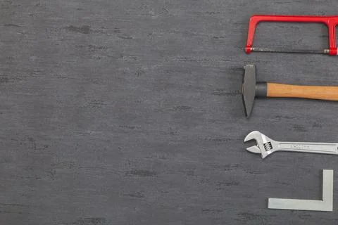 Flat lay composition tools Stock Photos