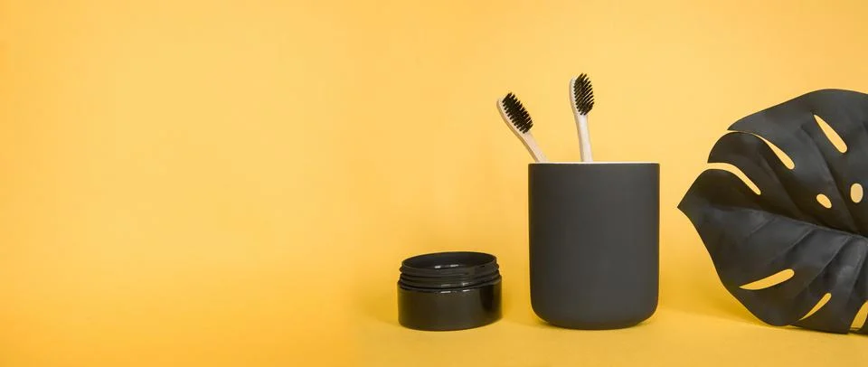 Flat lay composition with toothpaste, oral hygiene products and space for text Stock Photos