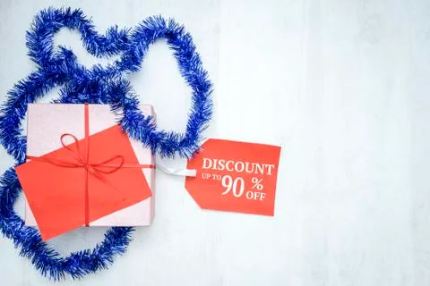 Flat lay concept of discount115 Stock Photos