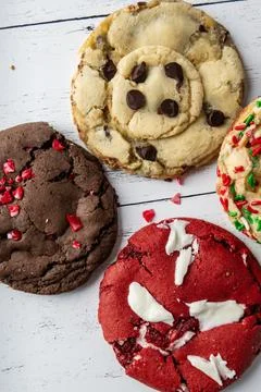 FLAT LAY OF COOKIES ON THE TABLE Stock Photos