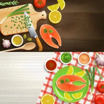 Flat Lay Cooking 2 Banners Set Stock Illustration