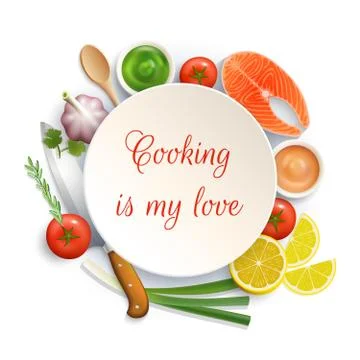 Flat Lay Cooking Circle Composition Stock Illustration