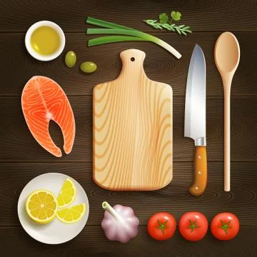 Flat Lay Cooking Dark Background Image Stock Illustration