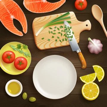 Flat Lay Cooking Dark Background Image Stock Illustration