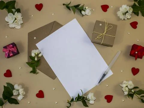 Flat lay with copy space  for the wedding, birthday, party or other celebrati Stock Photos