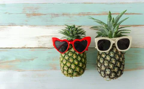 Flat lay Couple pineapple with copy space Stock-Fotos