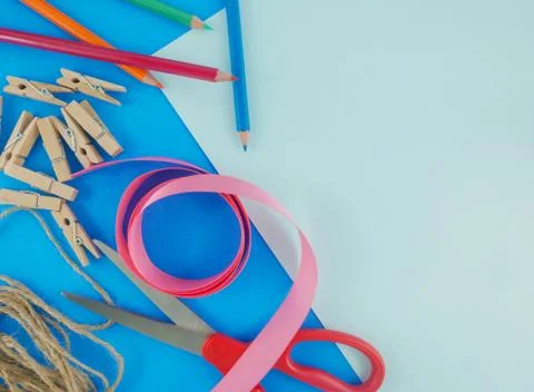 Flat lay creative desk Stock Photos