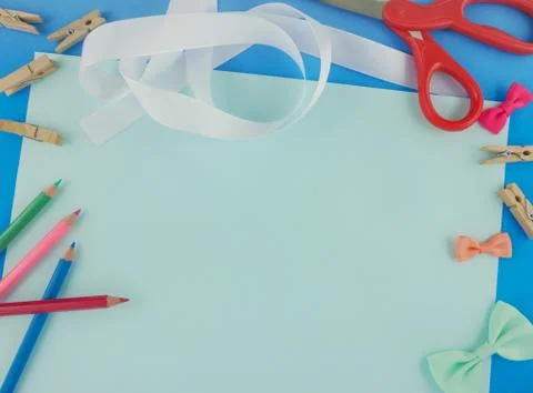 Flat lay creative desk Stock Photos