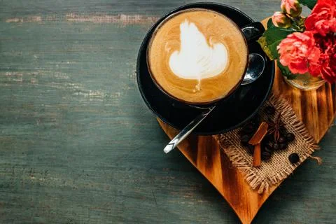 Flat lay on a cup of aromatic cappuccino Stock Photos