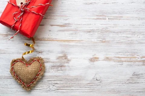 Flat lay cute composition with fabric heart Stock Photos