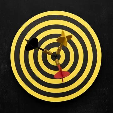 Flat lay dartboard with arrows Stock Photos
