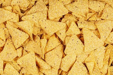 Flat lay of delicious Roasted Corn Tortilla or Nacho Chips Stock Photos
