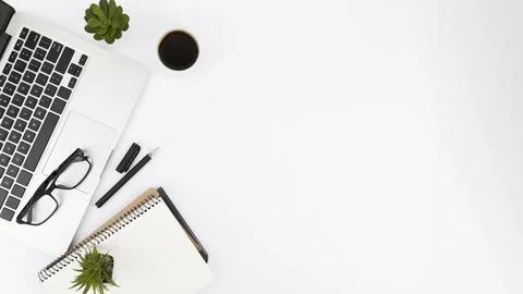 Flat lay desk concept with copy space Stock Photos