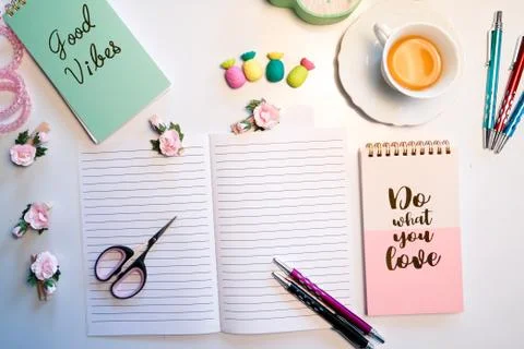 Flat lay desk 库存照片