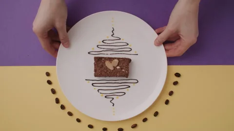 Flat Lay Dessert Plate Placing on the table Stock Footage 255672562