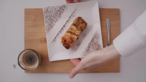 Flat Lay Dessert Plate Placing Stock Footage 255674919