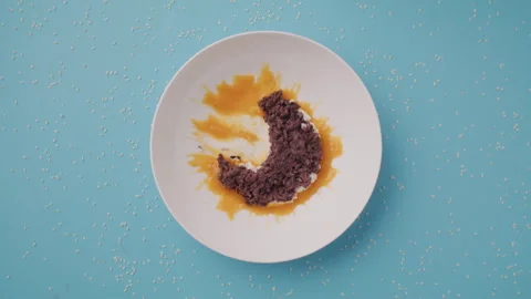 Flat Lay Dessert Plate in Stop Motion Stock Footage 255672151