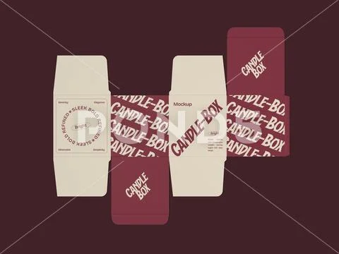 Flat Lay Die Cut Candle Box Mockup 3D Rendering PSD Template
