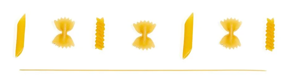 Flat lay of different pasta types, top view on pasta of various shapes Stock Photos