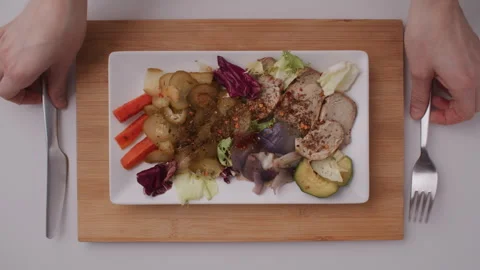 Flat Lay Dish Plate and Hands Stock Footage 255673459