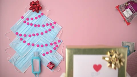 Flat lay with donation present box Stock Footage 161897041