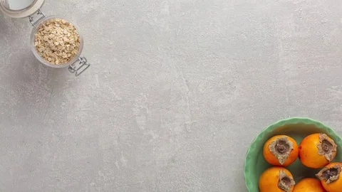 Flat lay, eat before, corn flakes, dash diet, pre workout, stock footage, ove Stock Footage 118879717