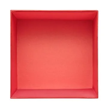 Flat lay of empty red gift box isolated on white background Stock Photos