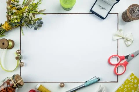 Flat lay with empty space for poster or slogan for a wedding or anniversary on p Stock Photos