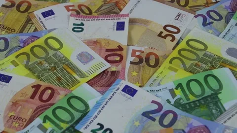Flat lay of euro bills Stock Footage