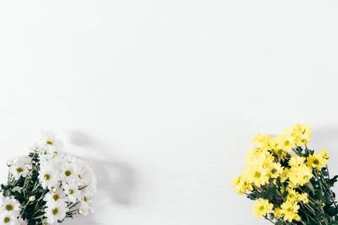 Flat lay festive composition bottom frame two bouquets Stock Photos