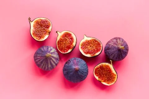 Flat lay of figs on a kitchen table, top view Stock Photos