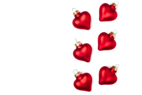Flat lay in the form of six hearts on a white background Stock Photos