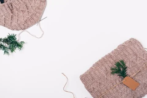 Flat lay frame handmade knitted wool sweater Stock Photos