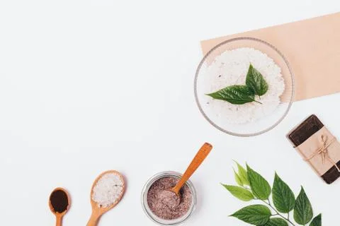 Flat lay frame with natural cosmetics Stock Photos
