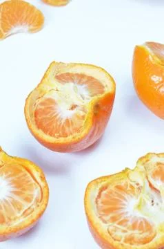 Flat lay of Fresh half cut orange Stock Photos
