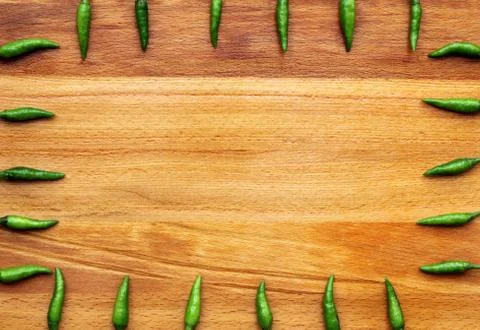 Flat lay green chilli Foto stock