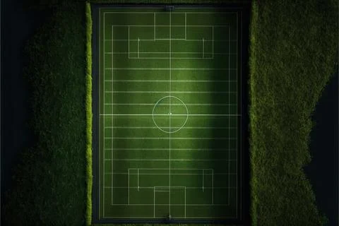 Flat lay of green grass background, football field, Made by AI,Artificial i.. Stock Illustration