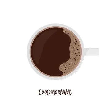 Flat Lay Hot drink white cup, Good morning handwritten lettering. Cup of coffee Stock Illustration