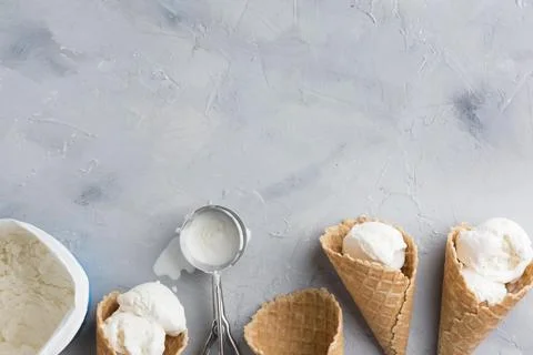 Flat lay ice cream frame Stock Photos