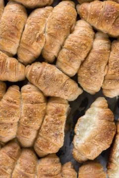 Flat lay image domestic buns in the baking pan Stock Photos