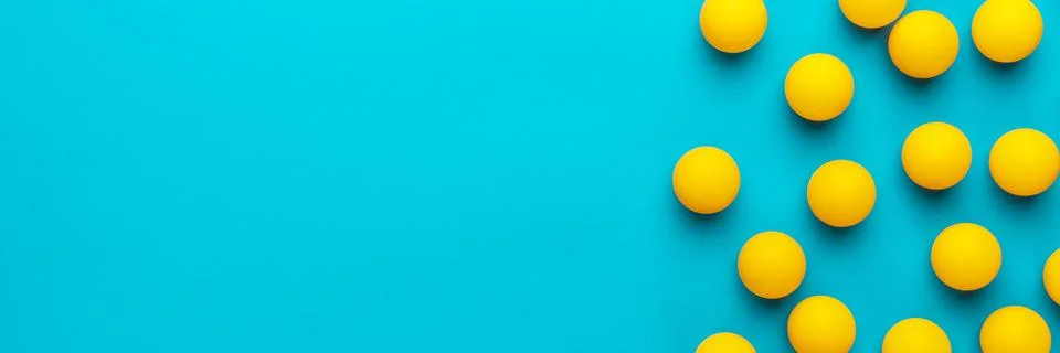 Flat lay image of many table tennis balls with copy space Stock Photos