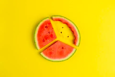 Flat lay image with slices of red watermelon Stock Photos