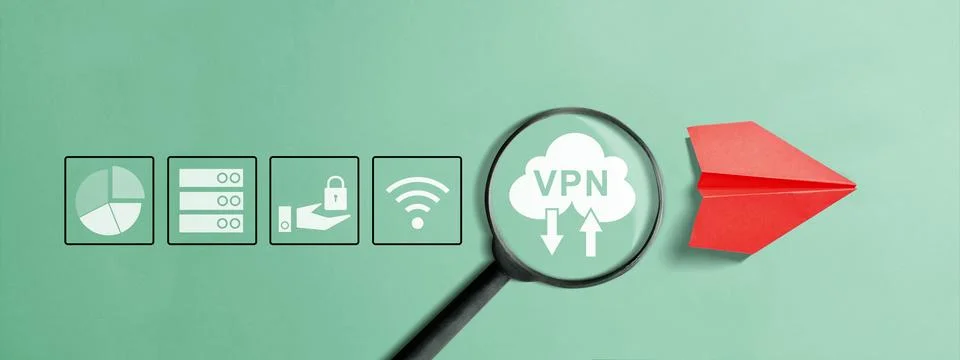 Flat lay image of a virtual private network (VPN) for secure data transfer .. Stock Photos