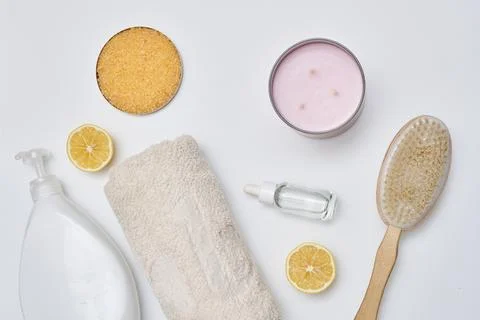 A flat lay of ingredients to make a face scrub Stock Photos